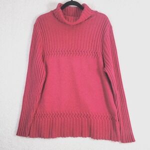 Coldwater Creek Mixed Stitch Knit Women's Sz L Pink Turtleneck Sweater Cozy